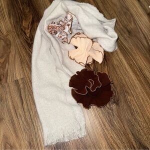 Elegant Cream Scarf with Brown and Beige Hair Scrunchies